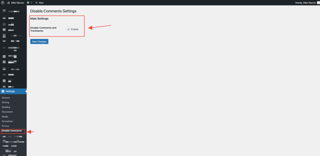 Disable Comments and Trackbacks